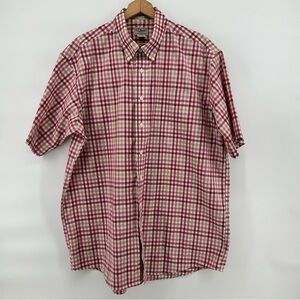 LL Bean Shirt Mens XL Tall XLT Red Check Wrinkle Resistant Short Sleeve Preppy